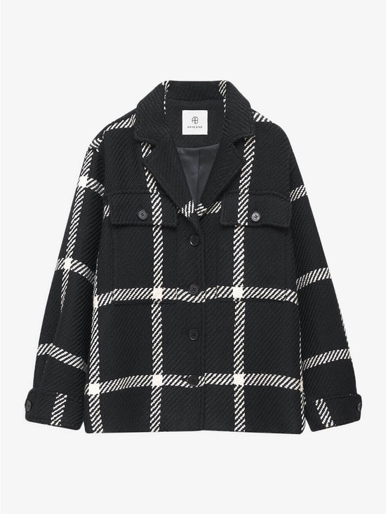Anine Bing Jackets & Blazers - Anine Bing Black and White Windowpane Pea Coat
